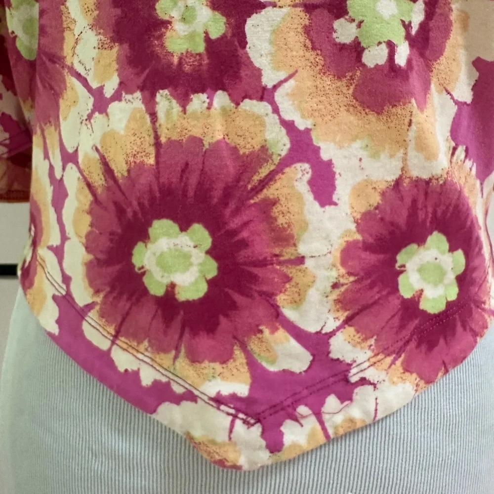 Free People Floral Puff Sleeve cropped Blouse - Pink and Orange